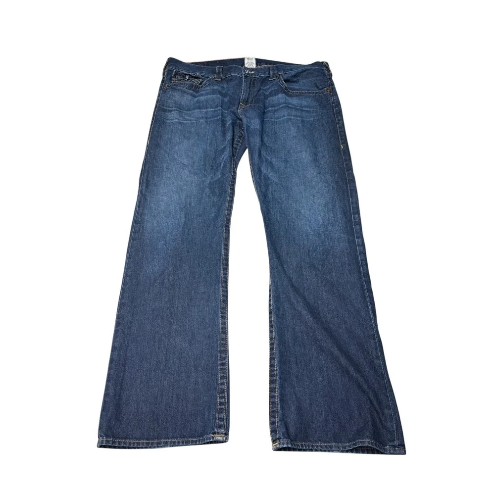 VTG True Religion‎ Ricky Straight Leg Jeans Mens 42X34 Medium Wash Blue Made USA